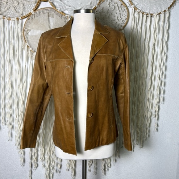 Mossimo Vintage Tan Leather Blazer Jacket Size M - Picture 2 of 13